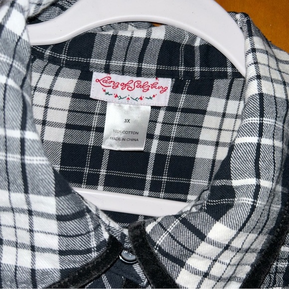 Lanz of Salzburg black/white plaid long cotton NightGown plus size 3X - Picture 2 of 4